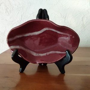 Burgundy and White Slab Pottery Trinket Dish